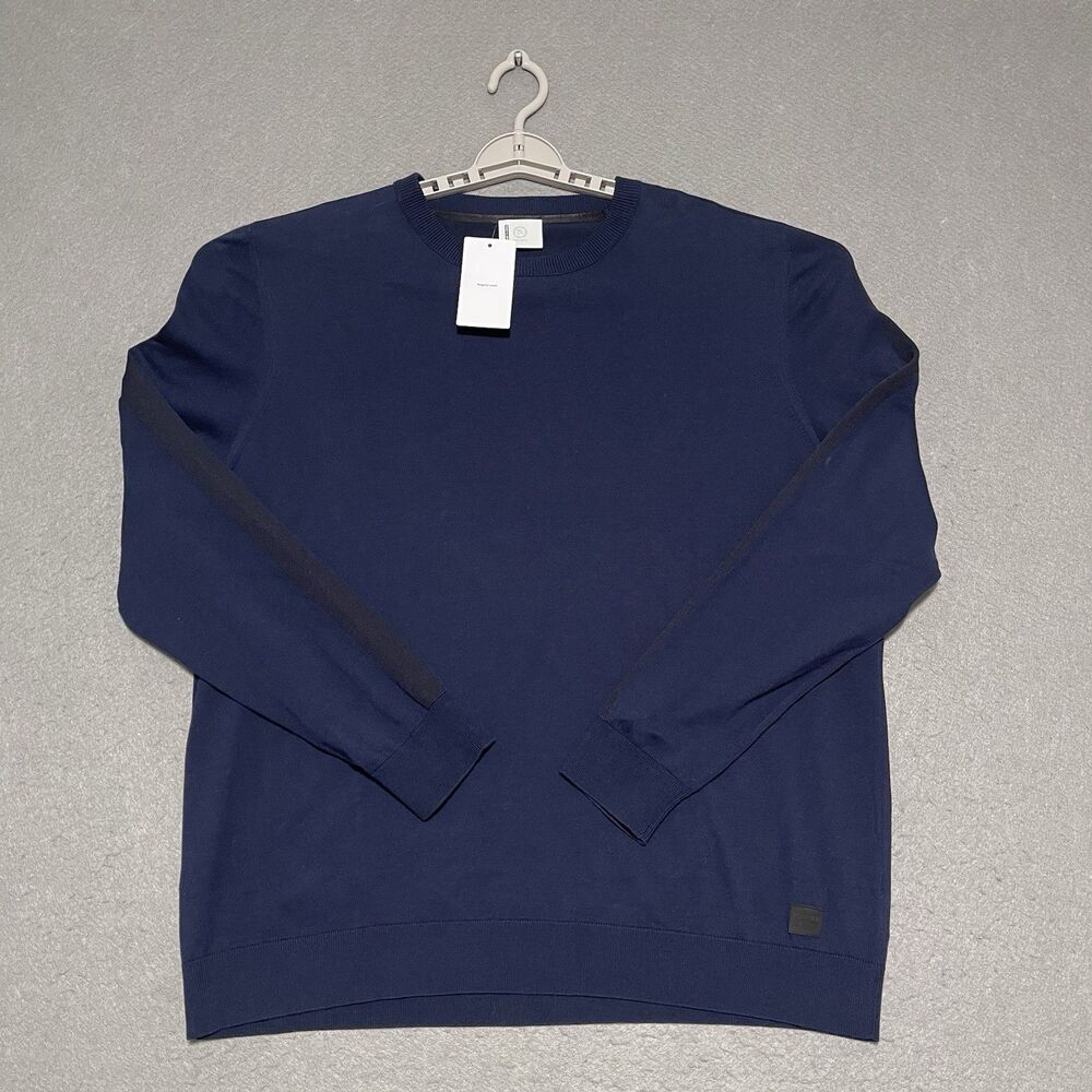 Bogner Sweater Mens 3XL Navy Blue Natural Victor-O Crewneck Luxury Ski MSRP $290